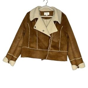 Xhilaration brown‎ faux suede Sherpa bomber jacket. Size XXL